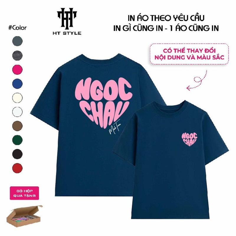 [ÁO IN THEO YÊU CẦU] Áo cotton 1oo% 250gr in tên hình trái tim theo yêu cầu full box 5