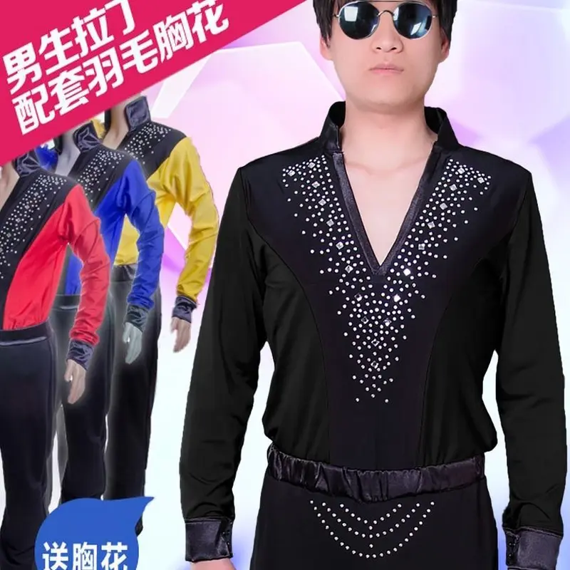 Quần Áo Khiêu Vũ Latin Cho Nam, Hàng Mới Về, Áo, Trang Phục Biểu Diễn Khiêu Vũ Latin Vuông Đi Bộ, Trang Phục Dây Ngược, Váy Khiêu Vũ Cho Nam, Dài Tay 3