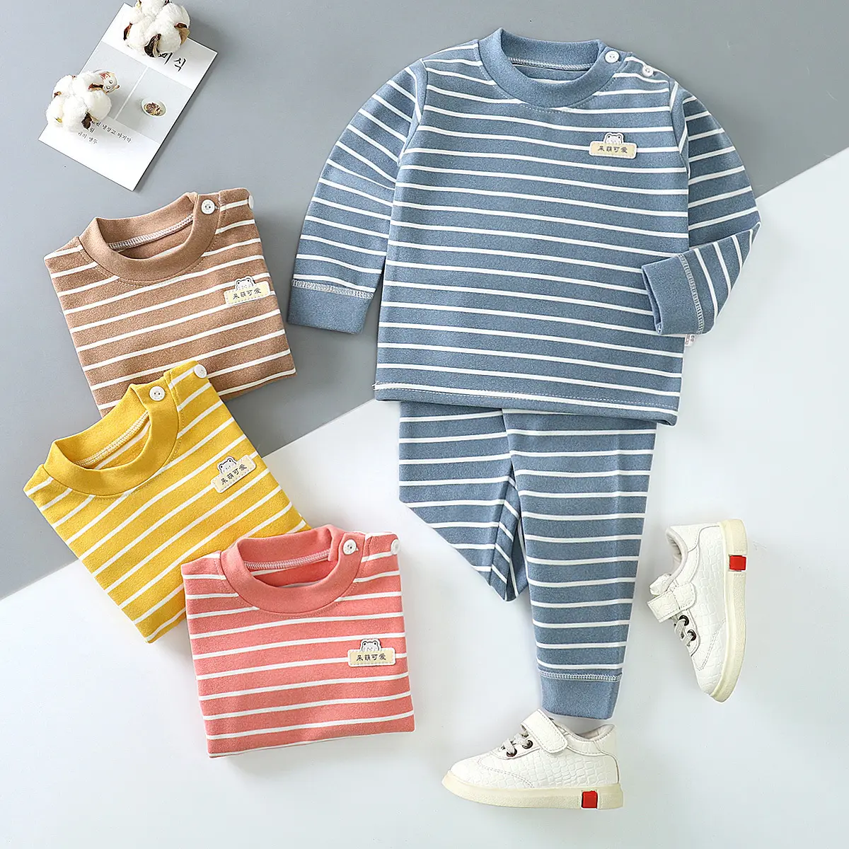 SETELAN PIYAMA ANAK SALUR GARIS PREMIUM IMPORT , BAJU TIDUR ANAK 1-5 TAHUN , SETELAN BAYI TIDUR LENGAN PANJANG