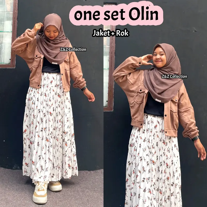 ZNZ COLLECTION-One set jaket olin-Jaket dan Rok- Lengan panjang Bunga Setelan 0