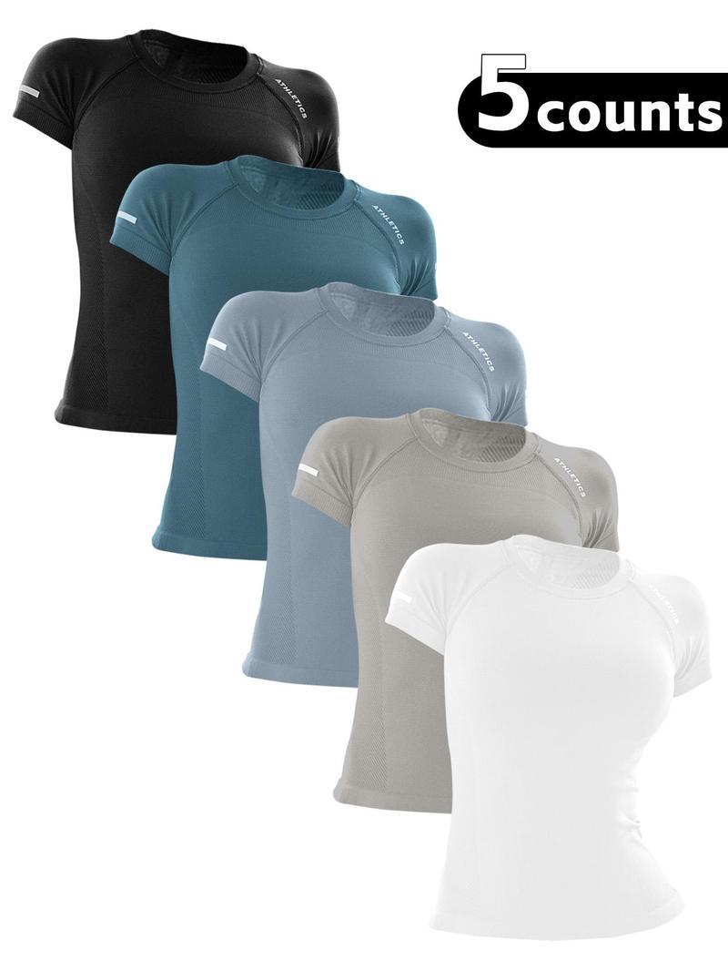 Product Introduction of Sporty Women's Letter Print Raglan Sleeve Sports Tee, Breathable Round Neck Short Sleeve T-shirt for Yoga Gym Workout Running, Ladies Sportswear for All Seasons, Gym Clothing 1