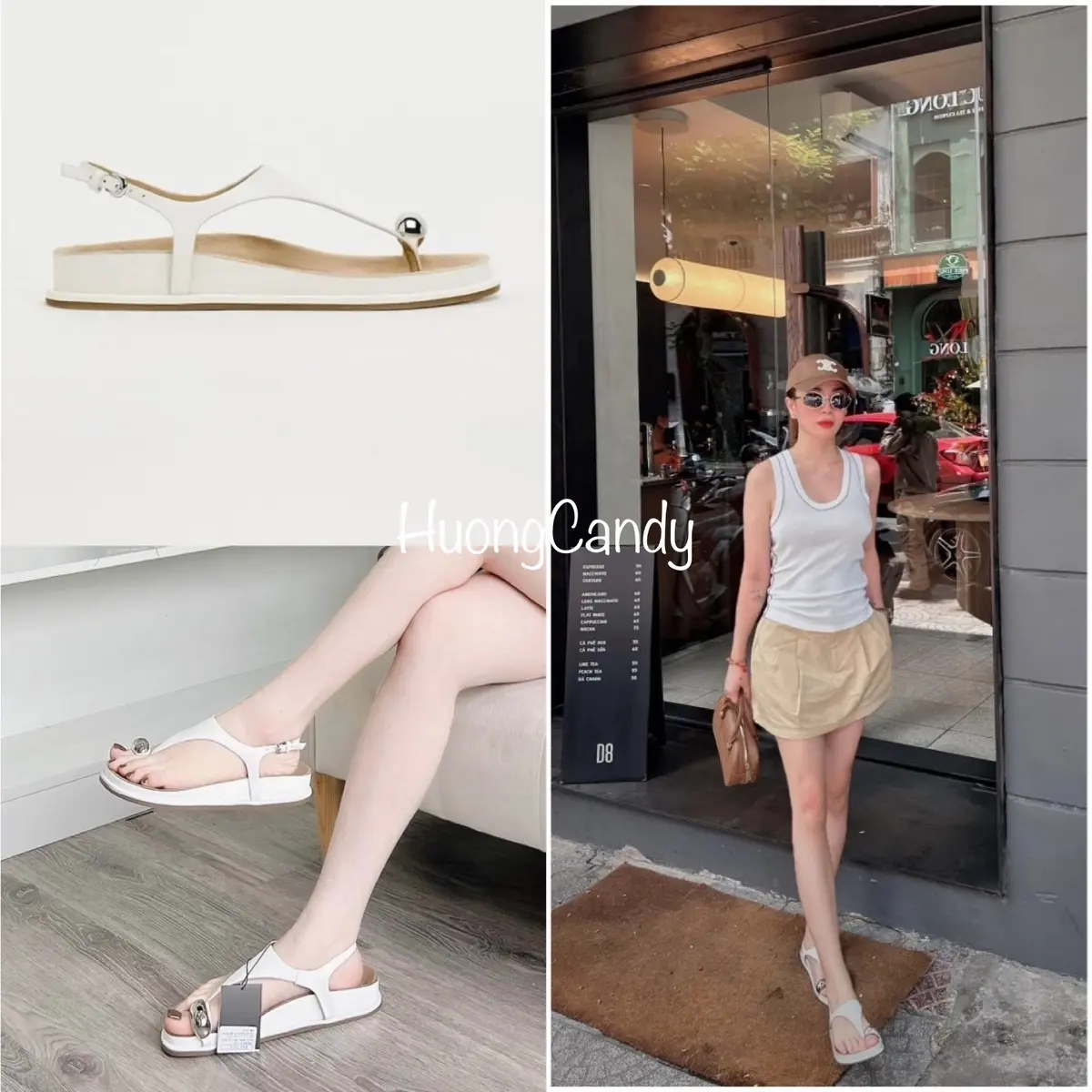 (Lùi 1sz) Sandal trắng đính miếng kim loại bạc FULL BOX