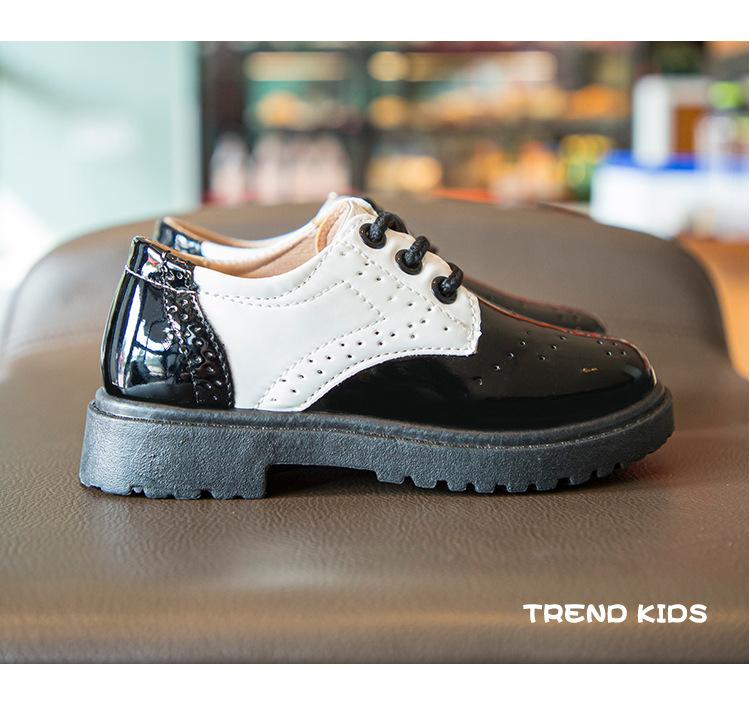 Product Introduction of Spring and Autumn New Children's Black Leather Shoes Lace-up Fashion British Style Boys Performance Shoes Girls Performance Shoes Soft Bottom 17