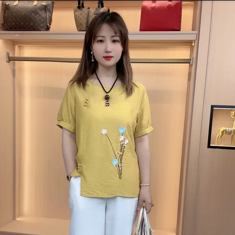 Áo Kiểu Thêu Họa Tiết Nổi Dáng Suông Sang Trọng Chất Đũi Tơ Thái Mềm Mịn Thoải Mái VPT3 Nữ Women Top 1