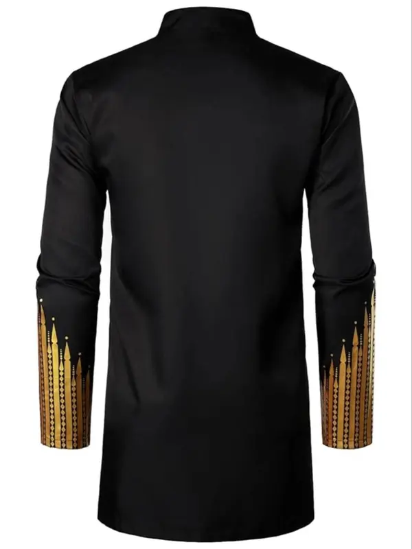 Men's Muslim Button Up Shirt & Trousers Set, Elegant Long Sleeve Button Front Top & Drawstring Waist Pants Set, Casual Spring & Fall Outfits for Men 2