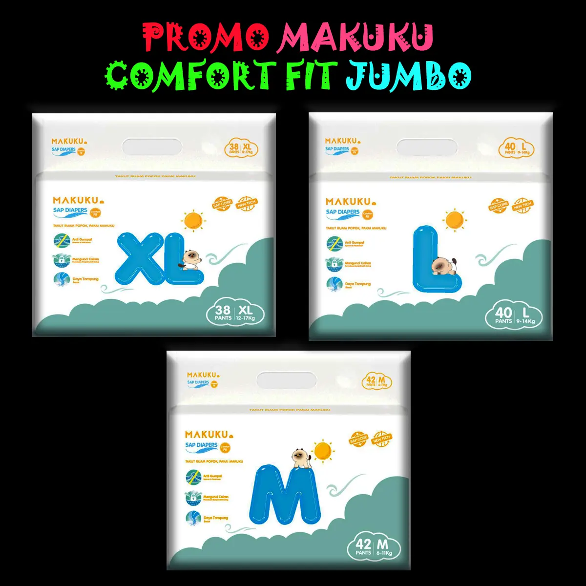 PROMO MAKUKU SAP DIAPERS COMFORT FIT JUMBO Bayi Popok
