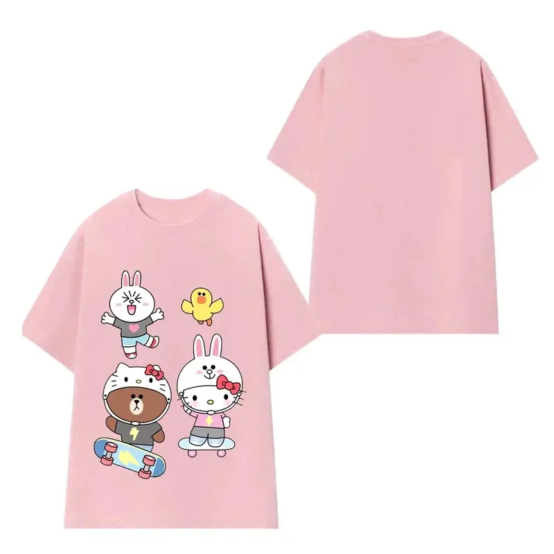 Áo Thun Trẻ Em Hình Gấu Nâu Và Hello Kitty Trượt Ván Siêu Đáng Yêu, Chất Vải Thun Cotton Dành Cho Bé 1