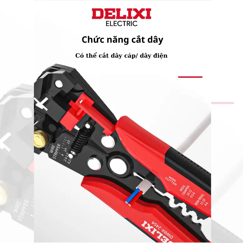 Kìm tuốt dây điện đa năng Delixi - tuốt dây, cắt dây, kẹp đầu cos 3
