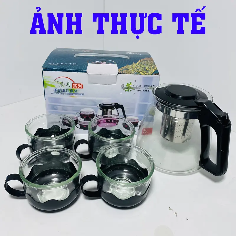 Ấm pha trà thủy tinh, Bộ Ấm Chén Trà Có Khay Lọc 5 Món, Bình Lọc Trà Thủy Tinh Giữ Nhiệt Cao Cấp Dieulinhshop 8