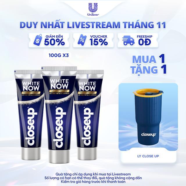 Combo 3 Kem đánh răng Closeup White Now - Trắng Bật Tông 3X từ Công nghệ Ánh Sáng Xanh - Tinh Thể Blue Sapphire 100g [2]