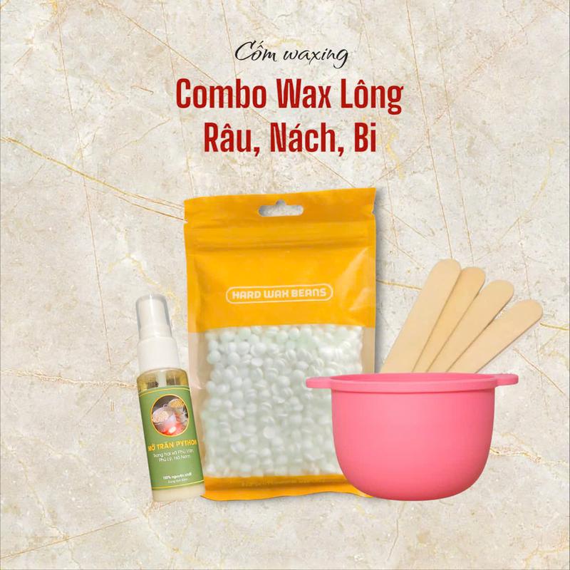 Combo Wax Lông Đầy Đủ Tại Nhà 100G Sáp Siêu Bám+ Bát Silicon + Mỡ Trăn 10ml Tặng Kèm Que Gỗ Giúp Tẩy Lông Hiệu Quả Kem sáp tẩy