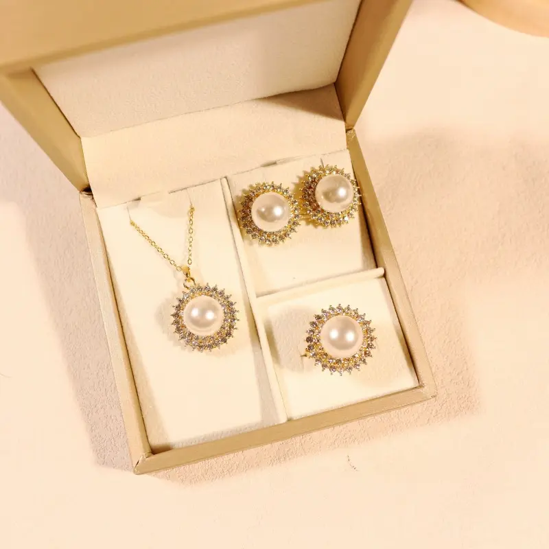 Jewelry Set Sunflower Pearl Necklace Clavicle Chain Spring New Pearl Earrings Stud Earrings Drop Earrings Set