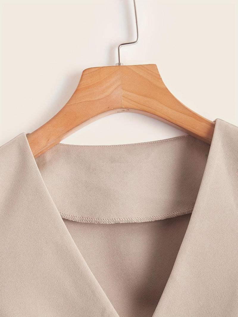 Product Introduction of Women's Solid Button Front V Neck Crop Vest Blazer, Elegant Fashion Asymmetrical Hem Sleeveless Top for Daily Outdoor Wear, Women Clothing for All Seasons 4