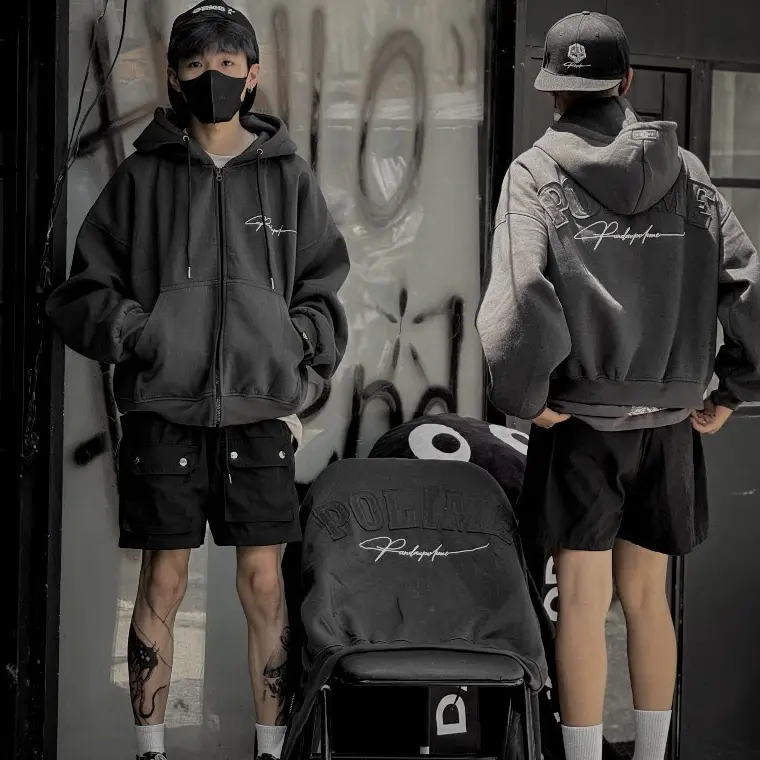 ÁHoodie Boxy Zip Vải Nỉ Ngoại Pandax Polime, ÁKhoác Nỉ Hai Lớp Khoá KéChống Nắng Rét Phong Cách Trẻ Cuốn Hút 2024 Cotton ÁMenswear Nam Áo