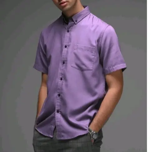 Men's Lavender Plain Short Sleeve Shirt, Casual & Street Style, Perfect for Summer, Vacation, and Partywear