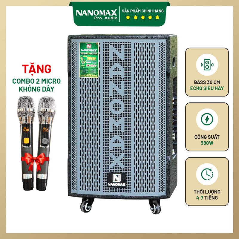 Loa Kéo Karaoke ( Màu Xám ) Công Suất Lớn Nanomax SK-12X3 3 Tấc 380W Tặng Kèm 2 Mic Chống Hú Tốt loa  keo Kem Củ Loa Nghe Nhạc nanomax sk15d5