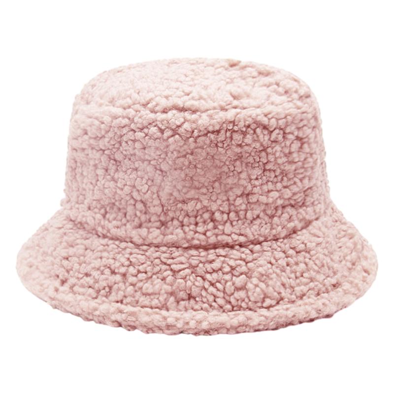 Product Introduction of Lamb Wool Bucket Hat Winter Warm Hats For Women Lady Thicken Flat Top Cap Panama Outdoor Fisherman Hat Caps Letter Embroidered Hat Fisherman Cap 56-58 cm 24