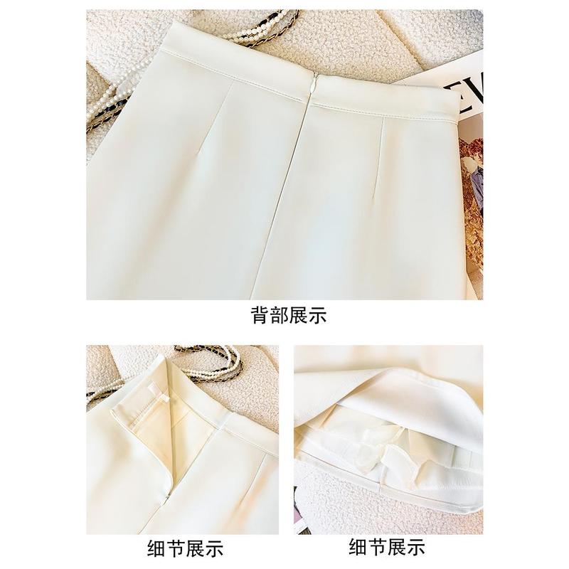 AMMIN Korean style zipper high waist fashion pleated chiffon skirt Women 2024 Spring Fall retro solid color commuter A-line anti-slip hip wrap one-step dress 8