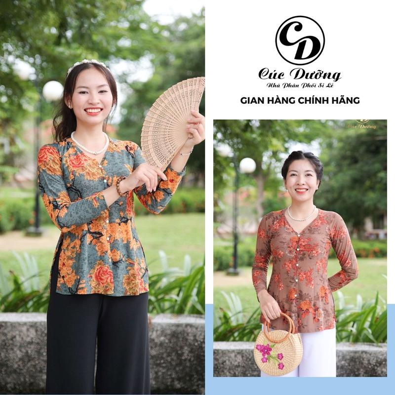  Áo Bà Ba Dài Tay Cách Tân Hoa Văn Cổ Tim Xẻ Tà Duyên Dáng Có Nút Cài Áo Đi Chùa Chụp Hình Du Xuân 
