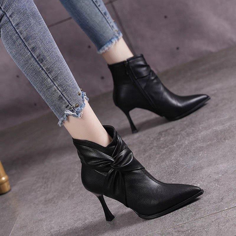 Boot Nữ Cao Cấp Mũi Nhọn Cao 7cm Màu đen Màu nâu GiàY Shoes