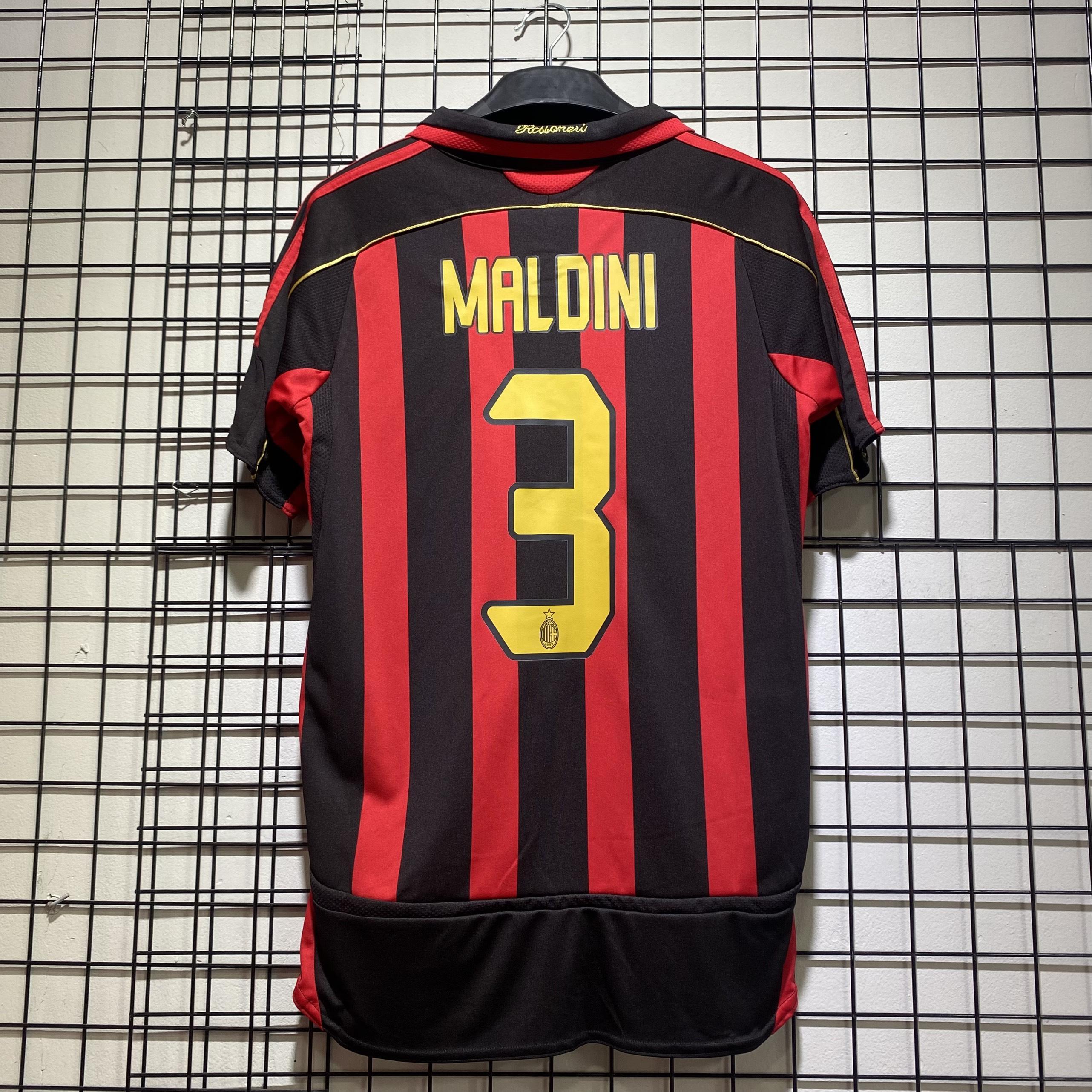 Áo bóng đá retro AC Milan 2006 đỏ đen in Maldini-3 vải Cotton Polyester nguyên tem