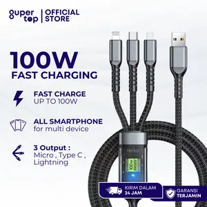 Kabel Charger 3in1 Fast Charging 100W USB to Micro Typec Lightning Cable Data Transmission Multifunction Cable