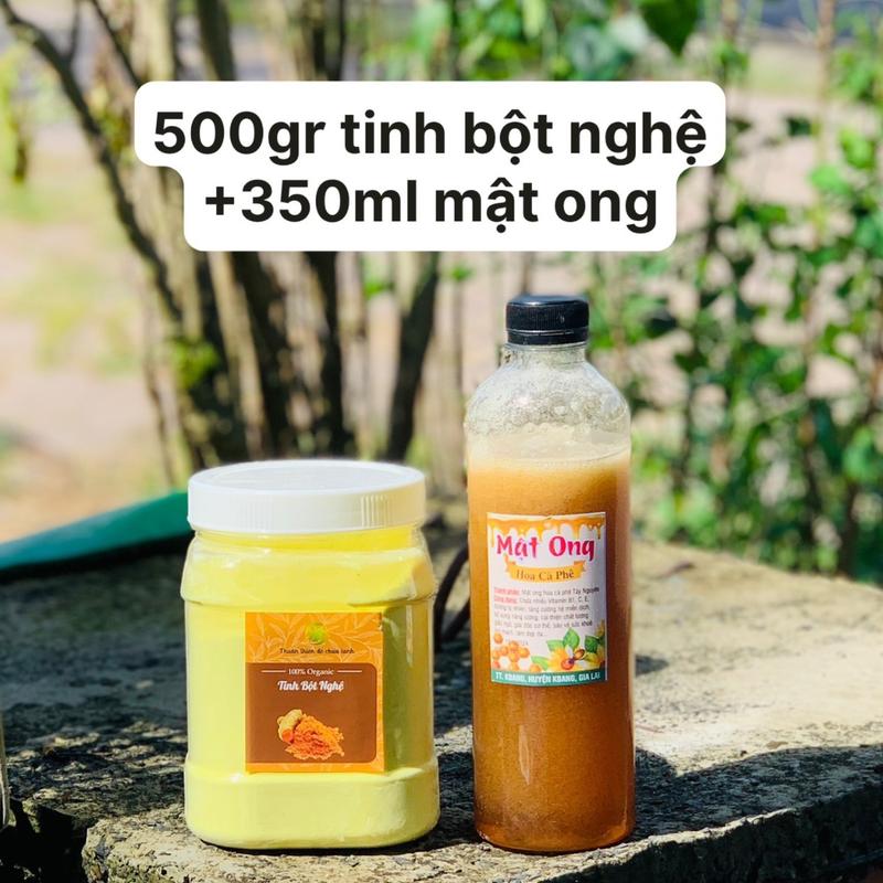 Combo 500gr Tinh bột nghệ + 350ml Mật Ong Hoa Cà Phê Ba mẹ con Nhà Ngọc Đồ Uống
