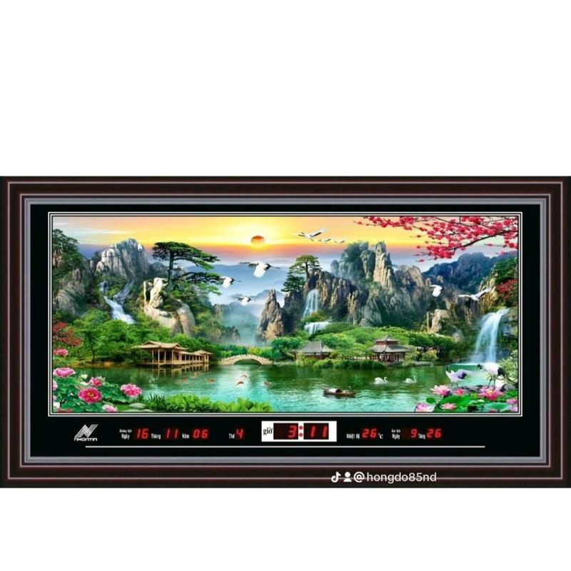 Đồng hồ treo tường lịch vạn niên tranh đèn LED