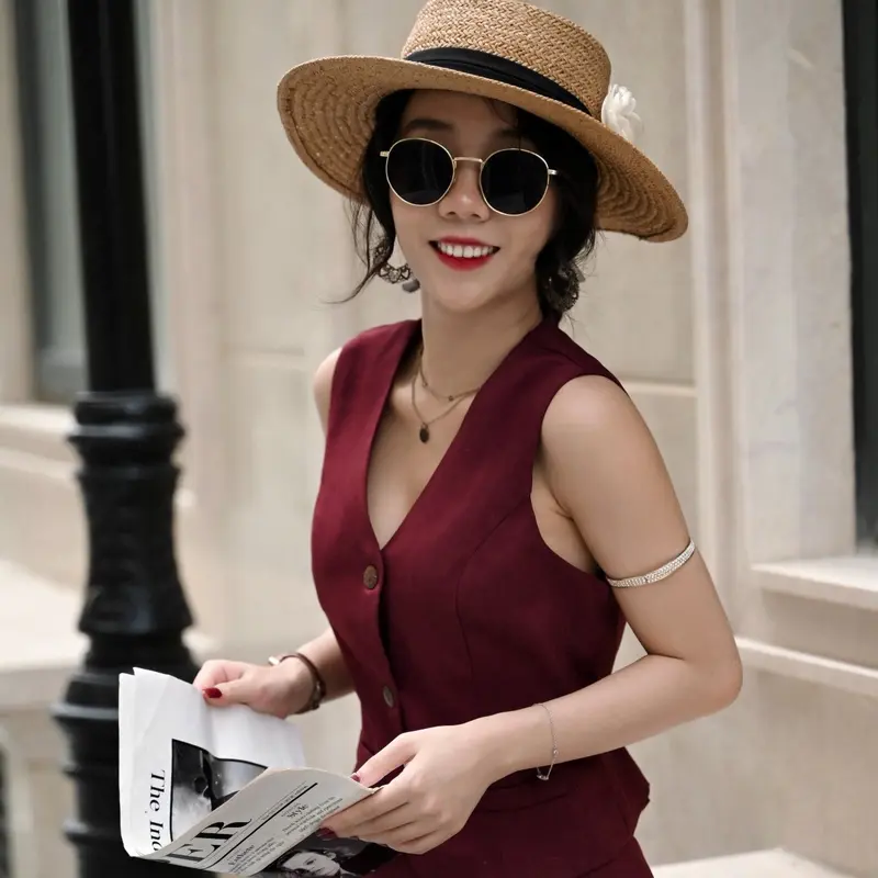 Set thiết kế váy áo Amelia Đỏ Đô- áo croptop gile và chân váy dáng dài sang chảnh, thời thượng Nữ Women Kem Kaki vay 3