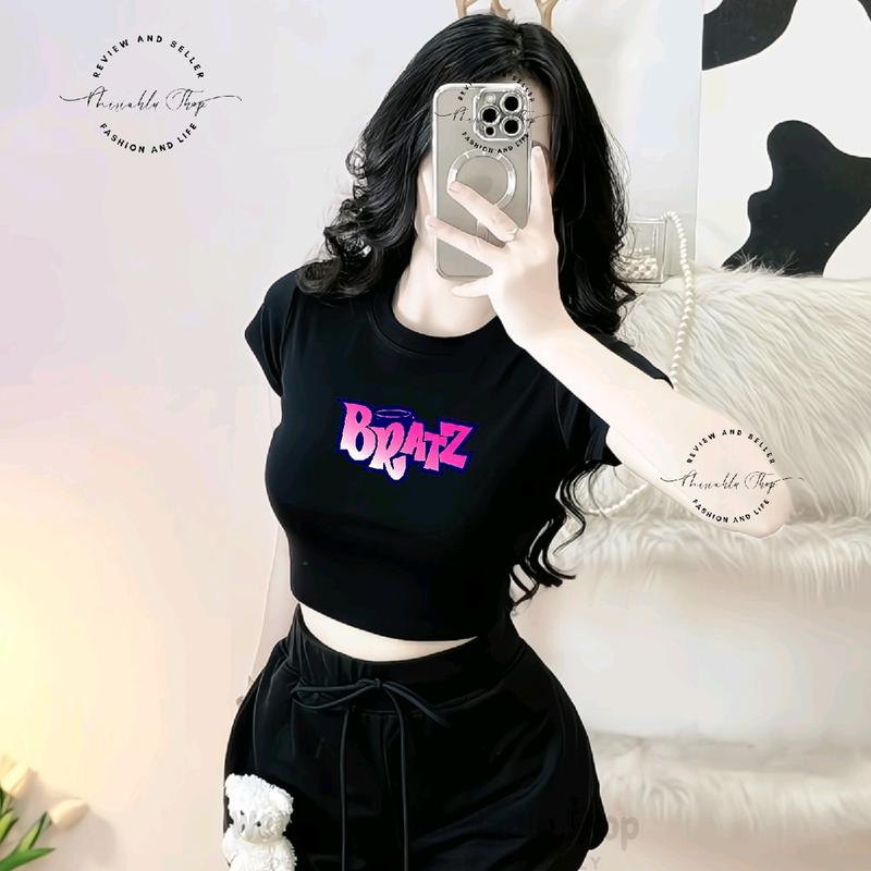 Áo Thun Croptop Borip Form Basic Dáng Ngắn Ôm Body In Chữ Bratz, Size S M L, Áo Croptop Ôm Body Nữ Áo Kiểu Xinh Đẹp In Hình Độc Lạ Đi Biển Đang Hot 2025 Mặc Hè Mặc Nhà Mặc Đi Chơi Thoải Mái Có Bigsize Đến 65kg
