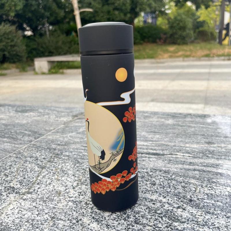 Chinese Style Vacuum Flask, 500ML Stainless Steel Water Bottle, Tea Separation Water Cup for Home Office, Drinking Cup for Men and Women 5