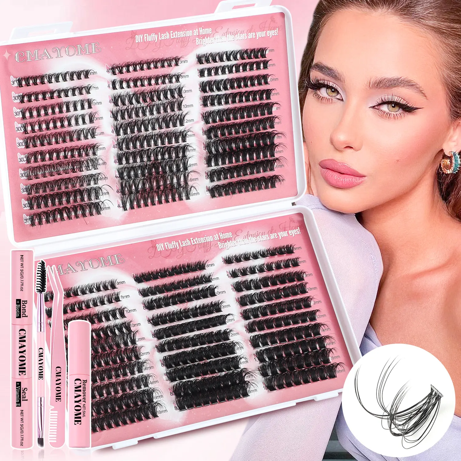 Hot Melt Single Cluster DIY False Eyelashes 580 Cluster Large Capacity D Curved Curling Mixed Eyelash in Stock Makeup Cosmetic