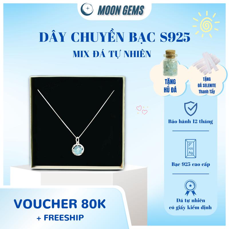 Dây Chuyền Nữ Bạc S925 Mặt Nguyệt Quế Mix Hạt Đá Năng Lượng Tự Nhiên