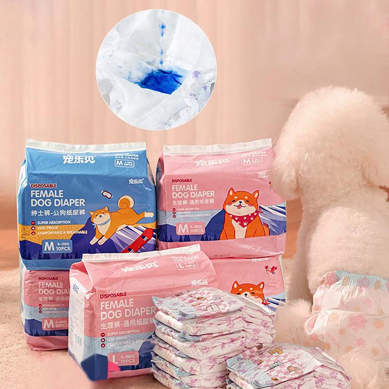 Product Introduction of 10pcs Dog Diapers Males Females Disposable Nappies Pants Physiological Underwear Adjustable Leakproof Breathable Safety Pants 12