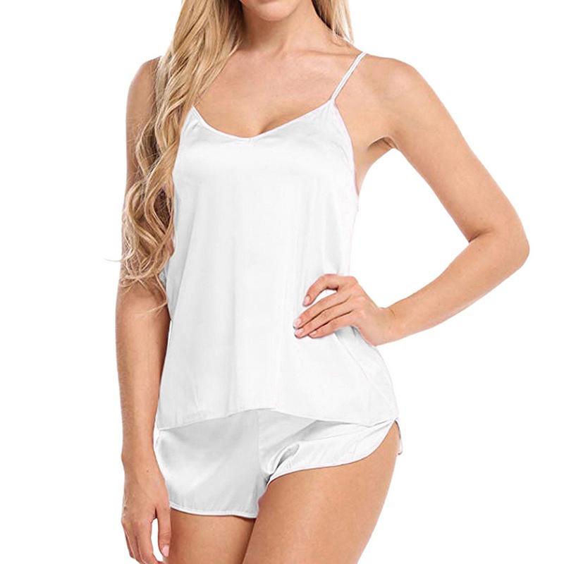 Product Introduction of Piyama Sutera Ais, Pakaian Tidur Seksi Wanita, Baju Tidur, Kamisol dan Seluar Pendek, Tersedia dalam Putih, Hitam dan Kelabu, Selesa, Kasual, Sesuai untuk Musim Panas, Tersedia dalam Saiz L, XL dan XXL 18