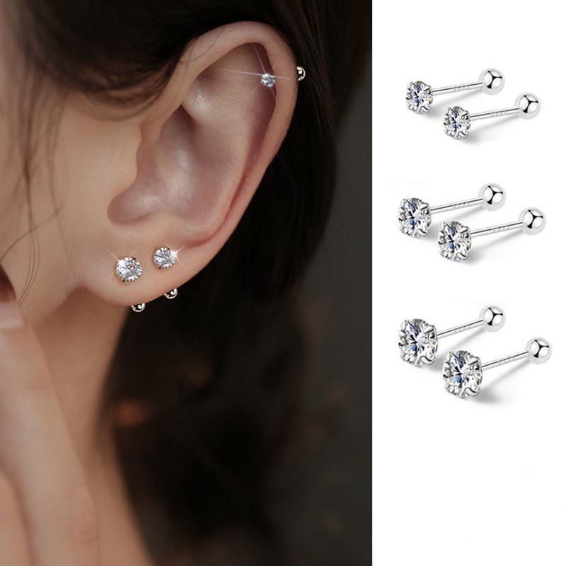 Bông Tai Đinh tán Hình Quả Cầu Xỏ Khuyên Cho Nữ, 1 Đôi, Thích Hợp Cho Tai Sụn, Vành Tai, Phụ Kiện Nữ