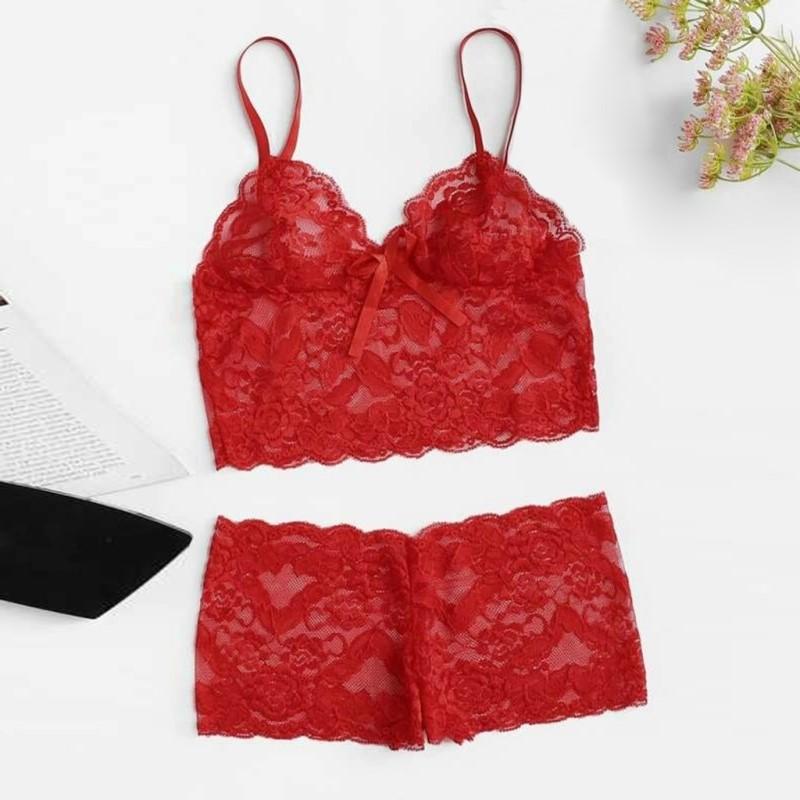 Product Introduction of LOPNT Women's Sexy Lingerie Lace Perspective Underwear Printing Hollow Out Breathable Bra Set Sling Top Panties Female Sleepwear 6