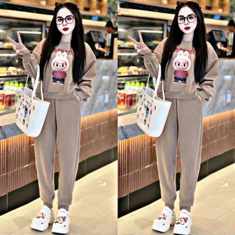 Có Big Size Set Đồ Bộ Nỉ Nữ Labubu Thu Đông Thể Thao Năng Động Chất Liệu Nỉ Cotton Mềm Mại Không Bai Xù II