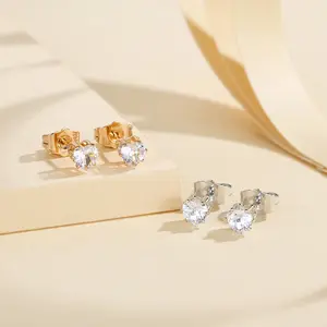 TX153【COD ] Anting Tusuk Titanium Mewah Love Heart Berlian Anti Karat Aksesoris Fashion Wanita  Earrings