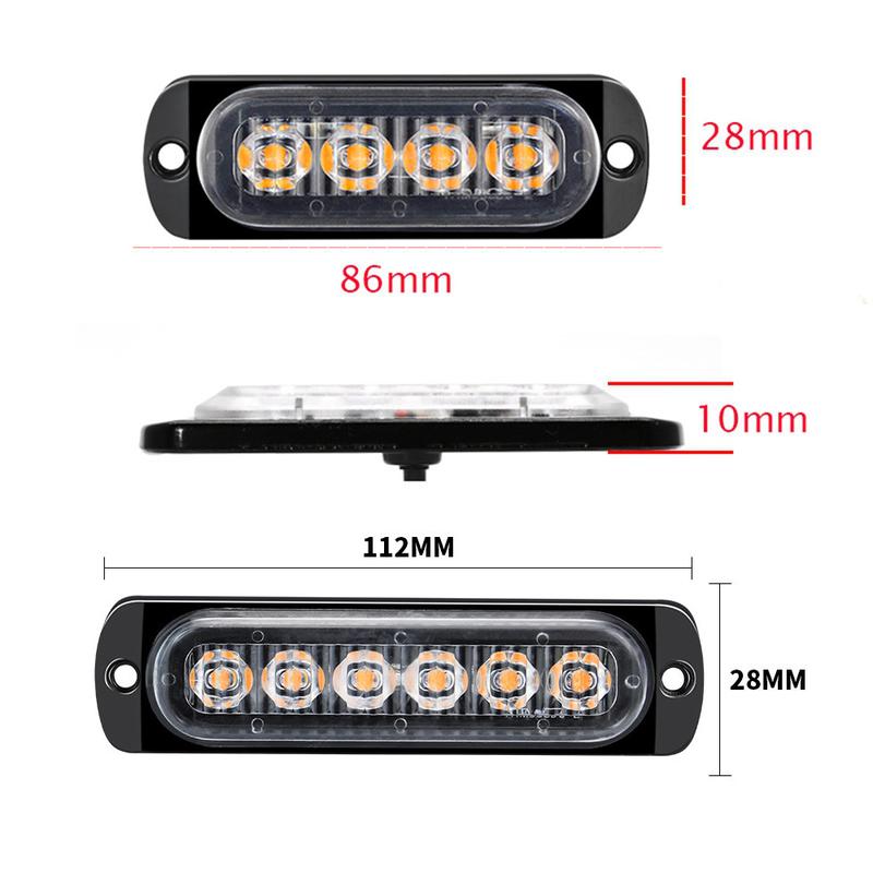 Product Introduction of 1PCS 4/6 LED Strobe Light Car Grille Flashing Lightbar Police Warning Light Emergency Lamp Red Blue Amber Stroboscopes 12-24V 21