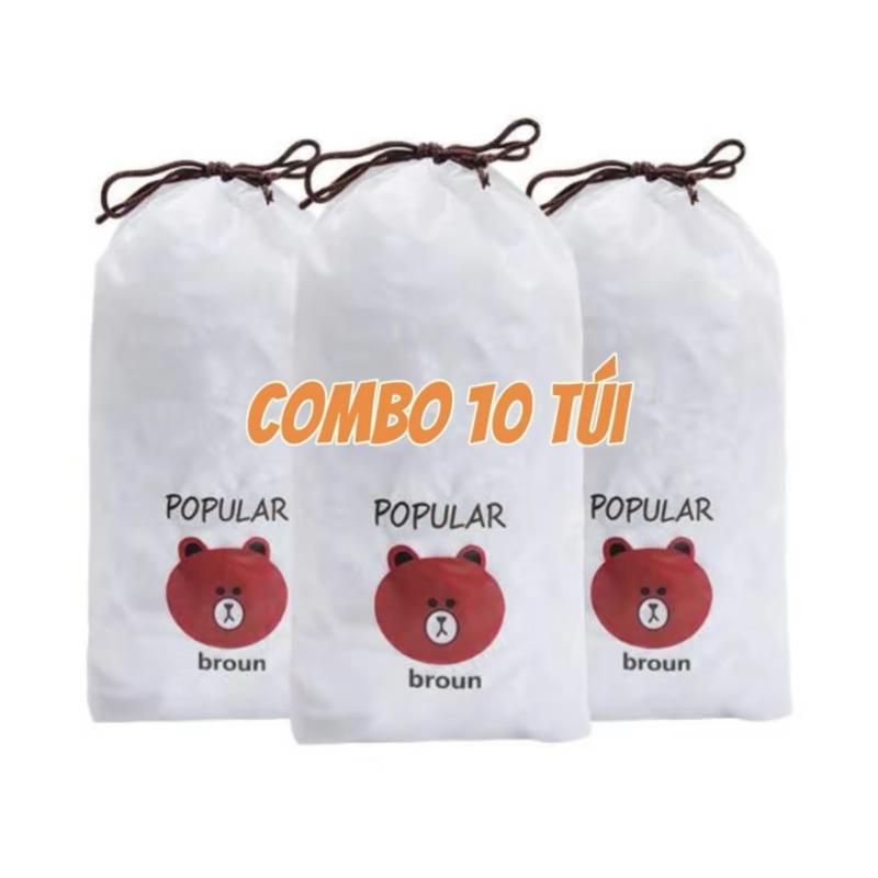 Combo 10 Túi màng bọc thực phẩm mỗi bịch khoảng 90- 100 cái) chất liệu PE co dãn có chun siêu dai, Túi gấu bọc đô ăn