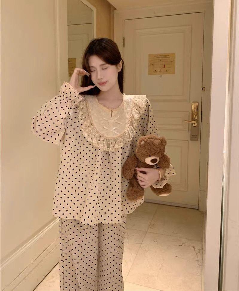 Product Introduction of Bộ Đồ Ngủ, Thiết Kế Ren Và Chấm Bi Ngọt Ngào Dành Cho Nữ, Áo Dài Tay, Quần Dài, Phong Cách Công Chúa, Hàng Mới Về Cho Mùa Xuân Và Mùa Thu Năm 2024 22