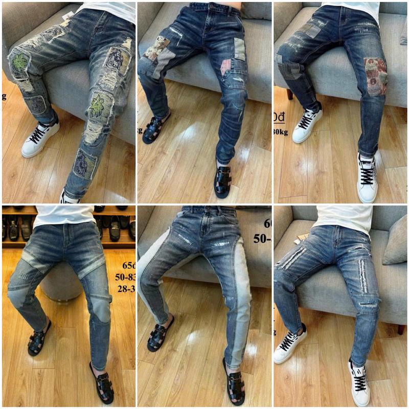 (Mã-1) Quần bò nam ống côn phối họa tiết hình thêu co dãn