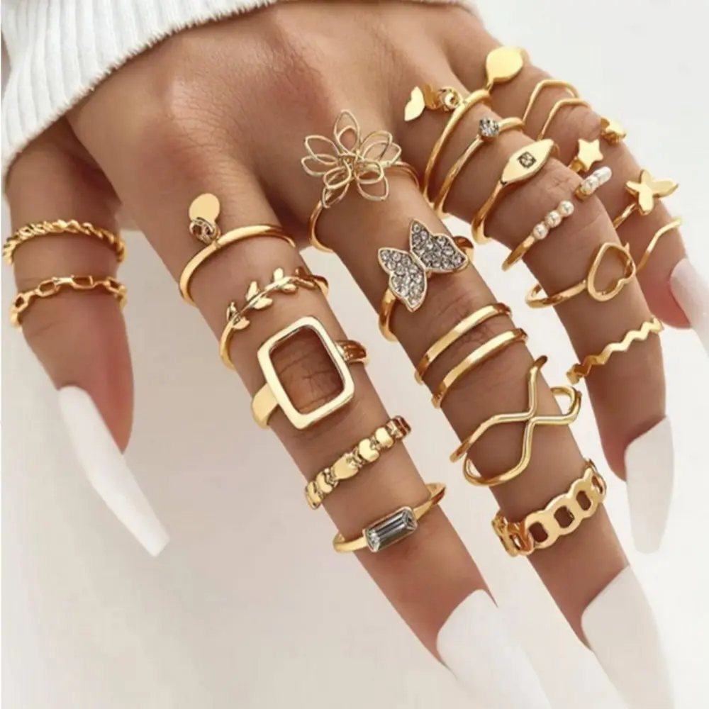 22Pcs/set Bohemian Geometric Rings Set for Women Eye Cross Charm Finger Ring Female Fashion