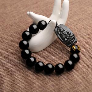 Gelang Tangan Obsidian, Gelang Buddha Kelahiran Dewa Pembuat Bekalan, Diperbuat daripada Obsidian Tiruan, Gelang Kristal, dengan Rekaan Dewa Penaung Lapan