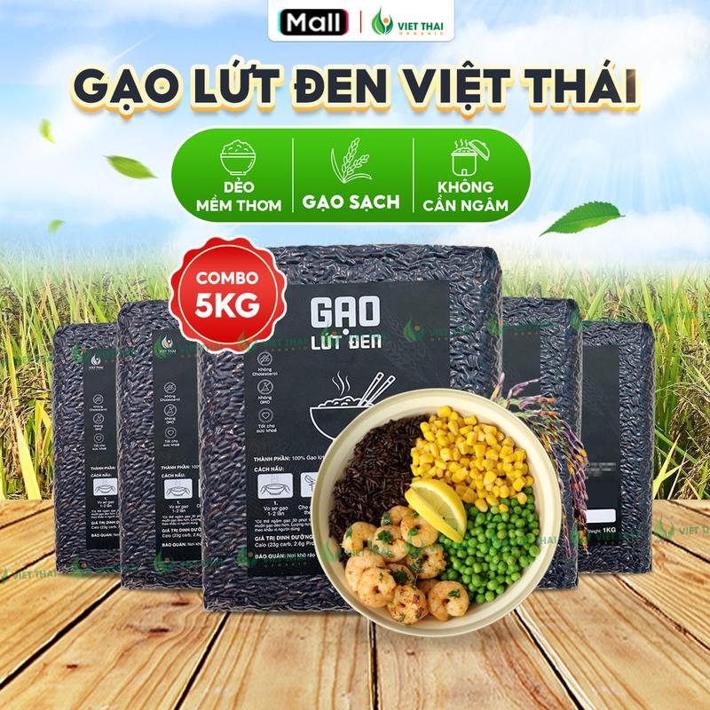 [Combo Siêu Rẻ 5Kg] Gạo Lứt Đen Eat Clean Thức Ăn Healthy Food Ngon Tiết Kiệm Việt Thái Organic (Túi 1KG)