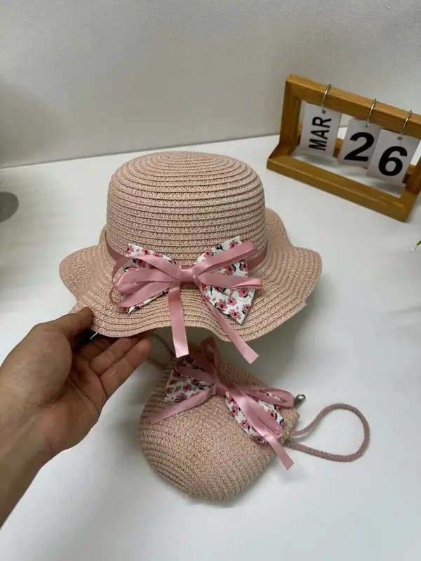 [QCCC-Shubimkids] -Mũ Cói Bé Gái Túi Cói Đeo chéo Diện Hè Đi Chơi Đi Biển 7