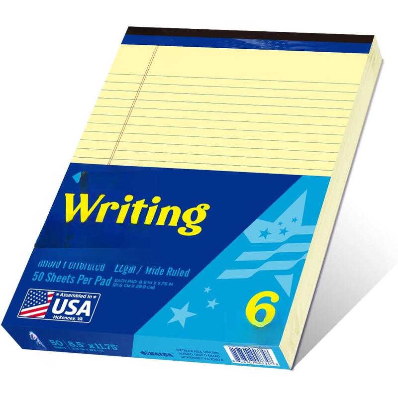 Legal Pads 8.5 x 11 Note Pads, Wide Ruled Writing Pads, Canary Paper, 6 ...