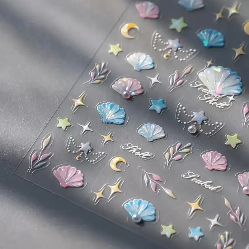 Shell & Star Pattern Nail Art Sticker (1 Sheet), Self Adhesive Nail Decal, DIY Nail Art Decoration for Women & Girls 2