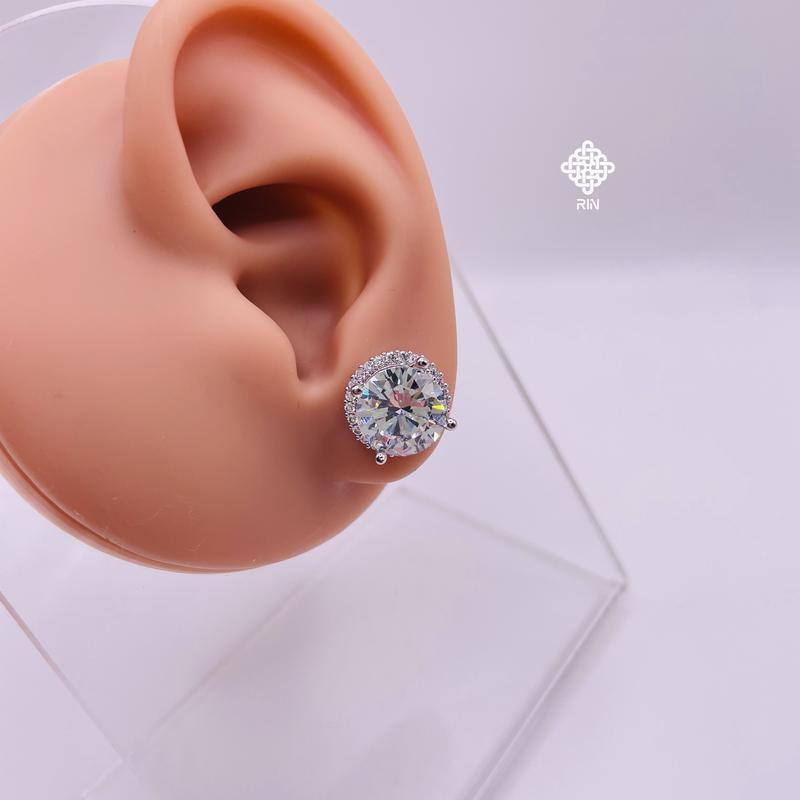 Bông tai titan đính đá phối viền tròn 10 li, Khuyên tai titan đính đá 10 li không phai màu không rỉ sét, trangsucmoiluatuoi.RIN 9
